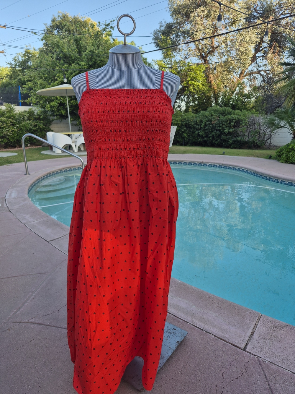 a new day Red Smocked Midi Dress with Black Polka Dots
